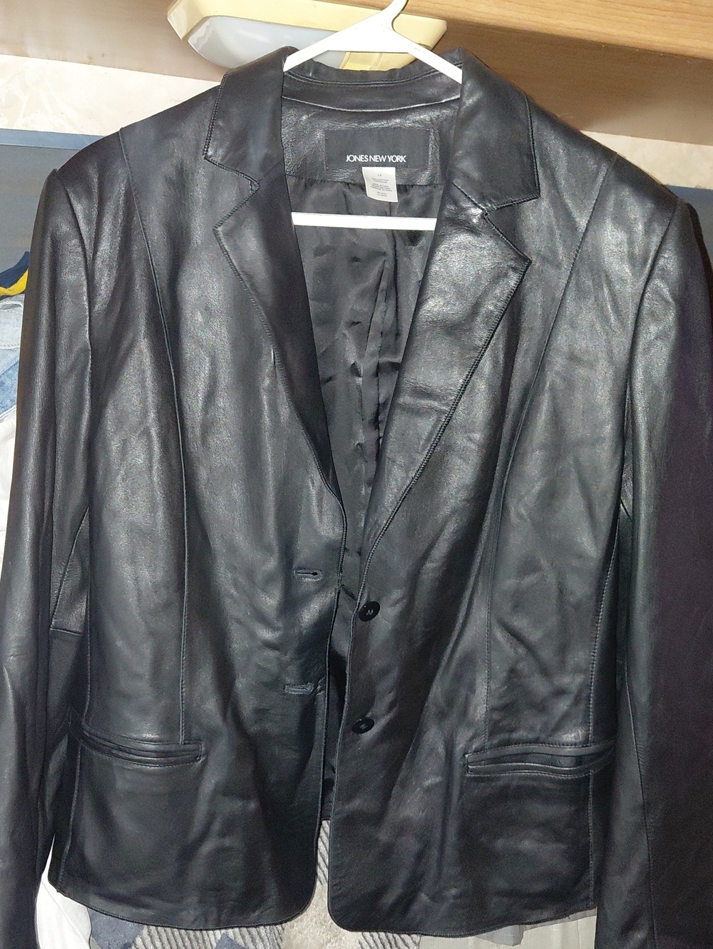 Jones New York Black Leather Blazer Jacket